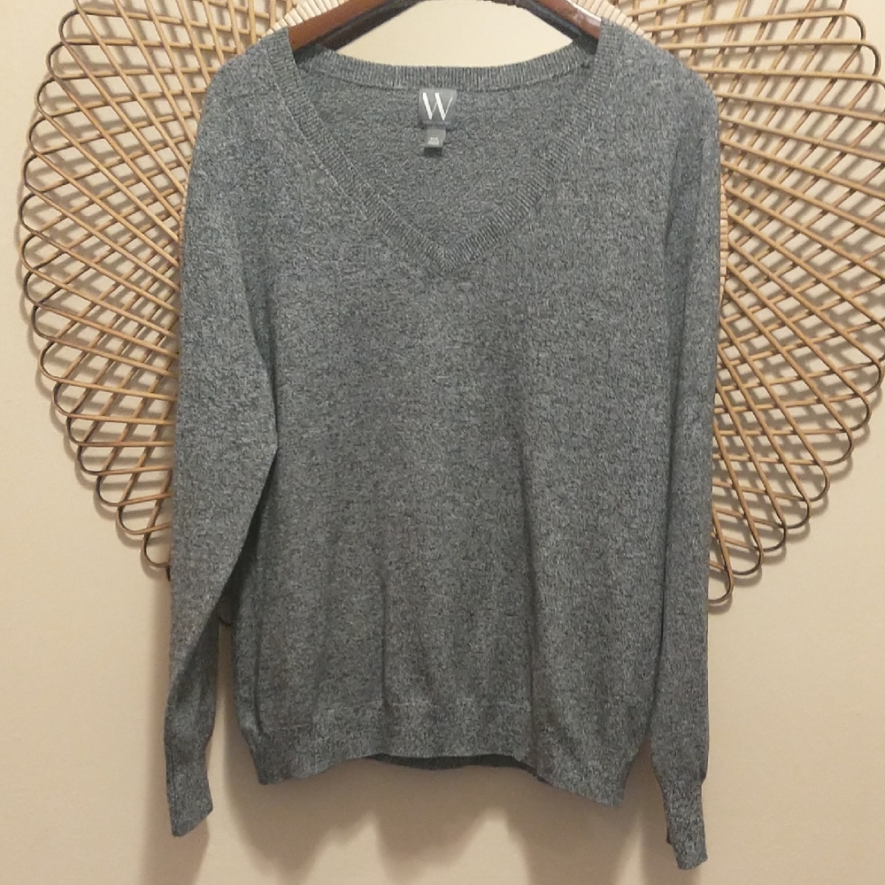 Worthington V Neck Sweater Heathered Gray Black Size XXL